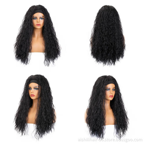 wholesale cheap headband wigs for black women long black wave synthetic hair wig